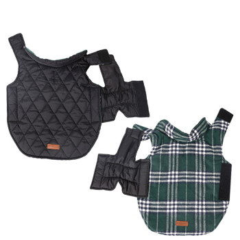 Reversible Winter Dog Coat with Plaid and Quilted Sides, Warm Cotton-Filled Vest for Outdoor Walks, Adjustable Velcro Straps for a Secure Fit (S, Red)