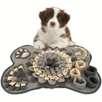 Interactive Dog Snuffle Mat for Slow Feeding, Mental Stimulation, and Foraging Training, Durable and Washable Puzzle Mat for All Breeds (Gray)