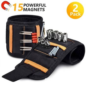 Magnetic Tool Wristband with 15 Strong Magnets and Storage Pocket – Hands-Free Screw, Nut, and Bit Holder for Home Improvement, Carpentry, Auto Repair, and DIY Projects, Adjustable Oxford Fabric Strap (Orange, 1PCS)