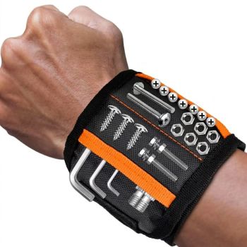 Magnetic Tool Wristband with 15 Strong Magnets and Storage Pocket – Hands-Free Screw, Nut, and Bit Holder for Home Improvement, Carpentry, Auto Repair, and DIY Projects, Adjustable Oxford Fabric Strap (Red, 1PCS)