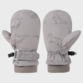 Kids' Dinosaur Patterned Warm Ski Mittens with Waterproof Shell, Adjustable Wrist Straps, and Anti-Loss Clip for Winter Outdoor Play, Snow, and Cold Weather Adventures (L, Navy)