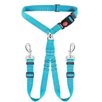 Dual-Head Pet Car Seat Belt with 360° Swivel Tangle-Free Leash for Two Dogs - Adjustable Safety Restraint for Car Travel and Outdoor Walking, Reflective Nylon Webbing (Orange)