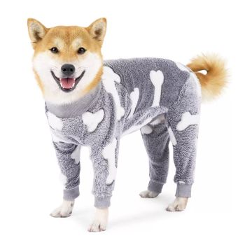Cozy Winter Pet Fleece Four-Legged Bodysuit, Warm Flannel Full-Body Pajamas for Small to Medium Dogs, Star & Moon Print, Elastic Cuffs for Easy Wear (2XL, Pink)