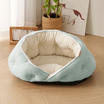 Semi-Enclosed Pet Bed with Plush Comfort and Anti-Slip Base – Ideal for Cats and Small to Medium Dogs Seeking a Cozy, Secure Sleep Spot for All Seasons (M, Grey)