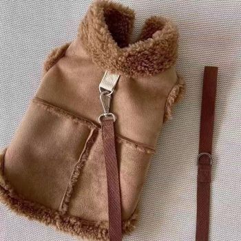 Cozy Pet Winter Vest with Leash Loop: Faux Suede & Plush Fleece Warm Coat for Small Dogs, Cats, and Puppies – Perfect for Autumn, Winter Walks, and Indoor Comfort (M, Pink)(Leash not included)