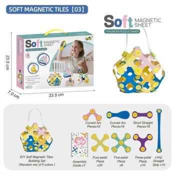Kids 3D Soft Magnetic Building Tiles Toy Set, Creative DIY Puzzle Blocks for Ages 3+ - Develops Fine Motor Skills & Imagination, Ideal Birthday Gift for Girls, Home Play STEM Learning Kit (32PCS)