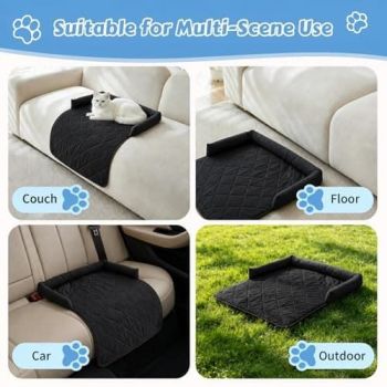 Cooling Pet Mat with Bolster Side Support – Scratch-Resistant, Self-Cooling, Non-Slip Base for Cats & Small to Medium Dogs, Perfect for Sofa, Floor, Car, or Outdoor Use (S, Orange)