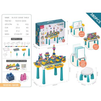 Multifunctional Kids Building Block Table Set with Storage, Compatible with 3-6 Year Olds, Includes Chair and 88-380PCS Colorful Bricks, Ideal for Learning, Drawing, Sand & Water Play (108PCS)
