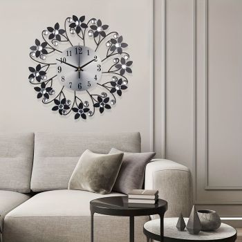 Black Blue Floral Wall Clock Crystal Wall Clock Silent Wall Clock Home Decor Clock Elegant