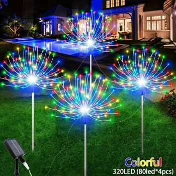 Black Solar Garden Lights Dandelion LED Lights Colorful Outdoor Lights 4-Pack Garden