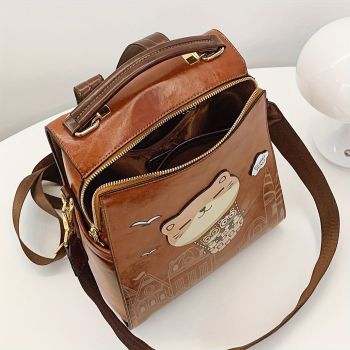 Fashionable Backpack Printed Backpack Double-Shoulder Backpack Cute Cat Print - Brown - Size 29-24-13