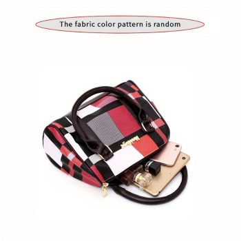 Women'S Bag Set Six Piece Bag Set Checkered Bag Large Capacity Bag Korean Style - Blue - Size 30-27-13