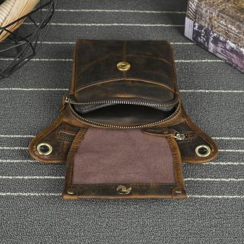 Leather Fanny Pack Top Grain Cowhide Travel Fanny Pack Adjustable Belt Fanny - Gray - Size M