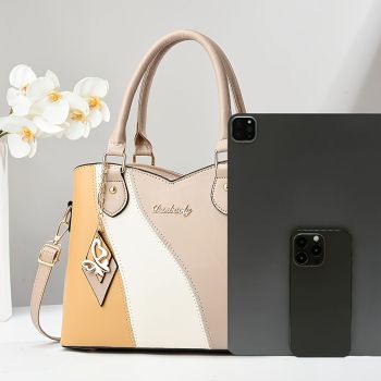 Tri-Color Handbag Tri Colour Handbag Australia Fashion Handbag Trendy Handbag - Off - white with green patchwork - Size 30-12-22