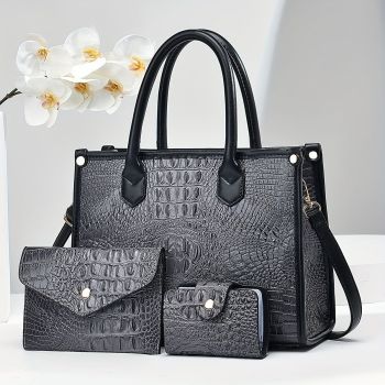 Luxury Handbag Set Crocodile Pattern Handbag Three Piece Handbag Set Large - Light Gray - Size 28-10-21