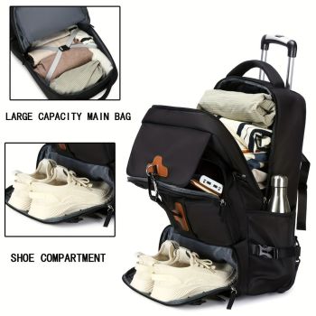 Travel Backpack With Wheels Convertible Backpack Rolling Backpack Australia - Grey - white - Size Routine
