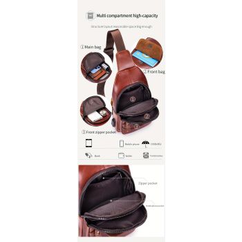 Brown Leather Sling Backpack Top-Grain Cowhide Backpack Travel Sling Bag Stylish