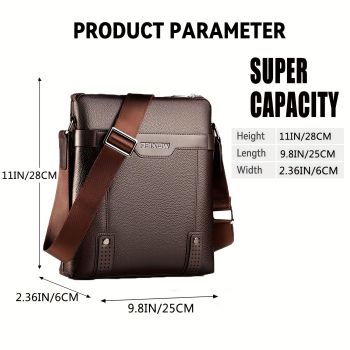 Brown Men'S Crossbody Bag Composite Leather Bag Adjustable Shoulder Strap Spacious