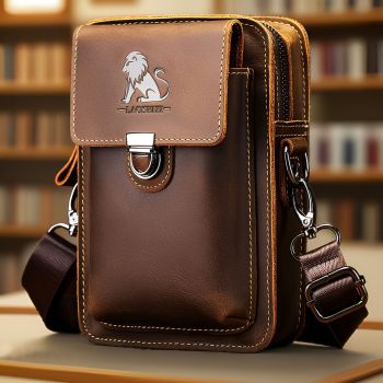 Black brown Leather Cross-Body Bag Genuine Leather Travel Bag Compact Crossbody Purse