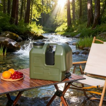 Green 20L water container, camping water storage, outdoor hydration, Australian camping gear, robust water canister, portable water tank, emergency water supply