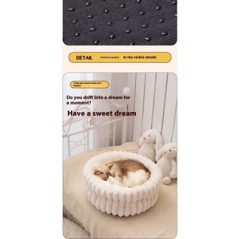 Pet Bed Cat Bed Dog Bed All-Season Bed Ultra-Soft Plush Large Pet Bed Round Pet - White - Size 40-15-15