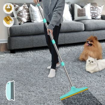 Blue Yellow pet hair remover broom, pet cleaning supplies, pet hair removal, Australian pet owners, carpet pet hair cleaner, floor pet hair cleaner, pet hair broom Australia, pet hair brush, lint remover broom