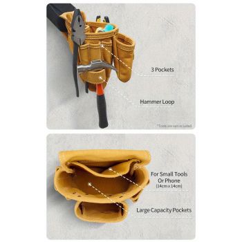 Yellow Gray adjustable tool belt, tool carrying belt, tool storage organizer, tool belt for professionals, DIY tool belt, waist tool pouch, worksite accessories
