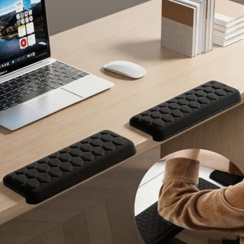 Black ergonomic wrist rest, keyboard wrist support, comfortable typing, wrist cushion, office ergonomics, Australian workspace, carpal tunnel prevention, plush wrist pad