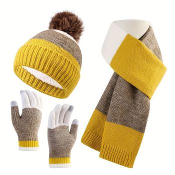 Unisex Knit Hat Scarf Gloves Set Winter Accessories Australia 3-Piece Warm Set - Black - Size L