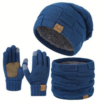 Men'S Winter Hat Men'S Gloves Men'S Scarf Winter Hat And Gloves Set Men'S - Beige - Size L