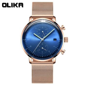 men's watch, ultra-thin watch, leather strap watch, luminous watch, waterproof watch, date calendar watch, curved glass watch, casual sports watch, OLIKA watch, men's fashion watch - Smooth genuine leather with a white surface - Size Man