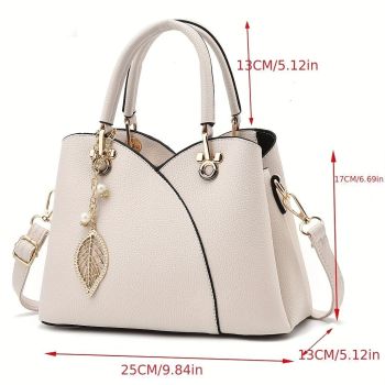 White Tote Bag Women'S Handbag Leaf Charm Bag Stylish Women'S Bag Designer Tote - Black - Size 26-13-18