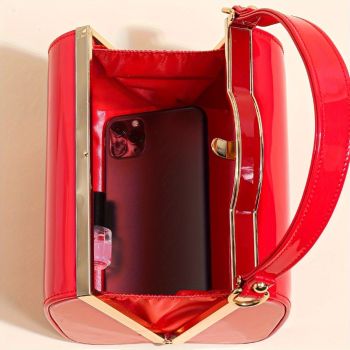 Women'S Evening Clutch Patent Leather Handbag Shiny Hand-Held Bag Hard-Shell - Rose - Size 18-13-14
