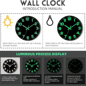 Black Glow In The Dark Wall Clock Silent Wall Clock Australia Modern Home Decor Clock