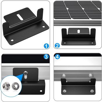 Black Solar Panel Z Bracket Mount - Lightweight Anodized Aluminum Mounting Brackets for RVs, Trailers, Vans, Campers - Set of 4