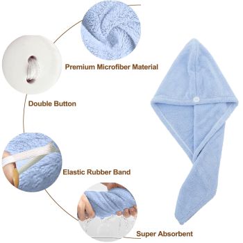 Microfiber Hair Towel,Super Absorbent Hair Turbans for Wet Hair Anti Frizz Head Towels Wrap Drying Towels with Button for Long（2pc