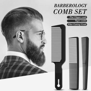 3 Pieces Men Barber Comb Set Taper Hair Cutting Flat top Heat-Resistant Fiber Comb for Men Women （black）