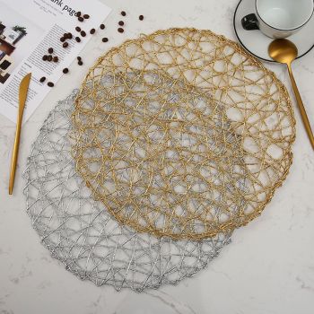 Hand Made Paper Rope Woven Placemats for Dining Table Set of 2,Round Non Slip Dinner Mats DIY Table Mats Decorative Mat (2pcs)