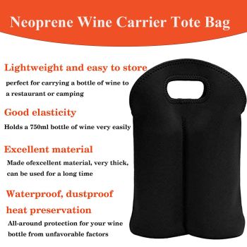 2 Bottle Wine Carrier Tote Bag for 750ML Wine Bottles, Bottle Travel Protector Bags, Reusable Insulated Wine Bag Tote Gift
