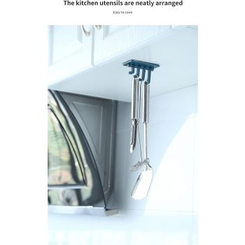 4 in 1 Key Hooks for Wall, Punch-Free Adhesive Hook Rotatable Hat Coat Jewelry Rack Plastic Waterproof Bathroom Robe Towel（2pcs）