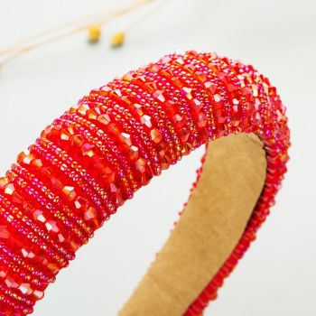 Handmade Pearl Headband Soft Velvet Fashion Padded Lining Hair Hoop Bridal Elegant Wedding Wide Headwear Accessories （2pcs）