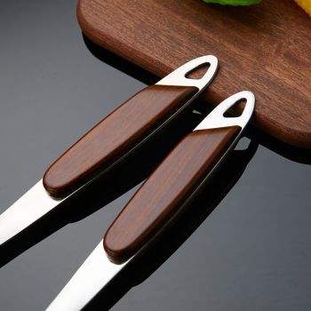 Stainless Steel Kitchen Utensils Set with Wood Handle , 6-Piece Large Spoons  All Metal Cooking Utensils Set