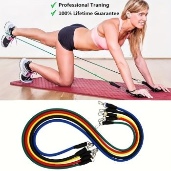 Portable Home Gym Accessories, Resistance Bands Set (11 PCS), Stackable Up to 100 lbs, Exercise with Door Anchor, Handles