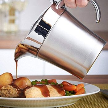 Double Insulated Gravy Boat - Stainless Steel Sauce Jug with Hinged Lid Hinged Lid Ideal for Gravy or Cream at Thanksgiving(450ML)