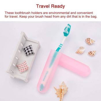 2pcs Travel Toothbrush Case Plastic Container Portable Toothbrush Holder for Travel Home Camping Pink