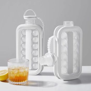 Trays 2 in 1 Portable Ice Ball Maker Kettle With 17 Grids Flat Body Lid Cooling Ice Molds For Hockey,Cocktail,Coffee,Beer