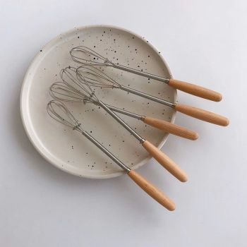 Egg Beater Tiny Whisk with Wood Handle 20cm for Whisking, Beating, Blending Ingredients, Mixing Sauces Pack of 5