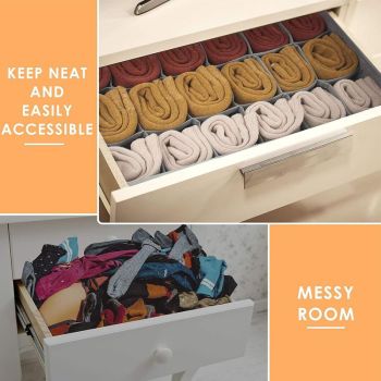 Sock Underwear Organizer Dividers,24 Cell Fabric Foldable Cabinet Closet Organizers and Storage Boxes for Storing Socks, Underwear