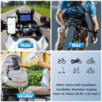 Bike Phone Holder, Handlebar Cell Phone Mount for Bicycle, Motorcycle, Ebike, Electric Scooter, Road Mountain Bike, Smartphone