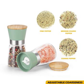 Salt and Pepper Grinder Set Bamboo Lid- Adjustable Coarse Salt and Pepper Mills - Refillable Ceramic Burr Kitchen Gift Manual